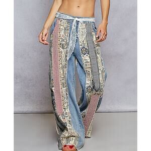 POL Patchwork Denim Wide Leg Jeans